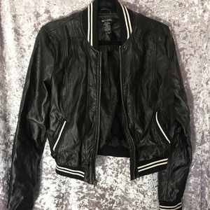 Wet Seal Black Leather Letterman Jacket